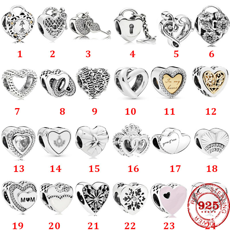 

925 Sterling Silver Dangle Charm Love key double love heart shape Beads Bead Fit Pandora Charms Bracelet DIY Jewelry Accessories