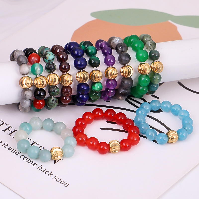 4MM pierre naturelle élasticité anneaux pour femmes hommes Turquois améthystes pierre de lune à la main fête de mariage bague