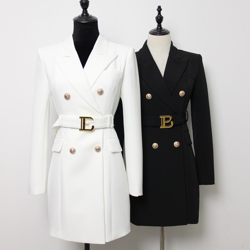 

302 XXXL 2022 Runway Coat Autumn Brand SAme Style Coat Lapel Neck Black Button Long Sleeve Womens clothes Fashion oulaidi