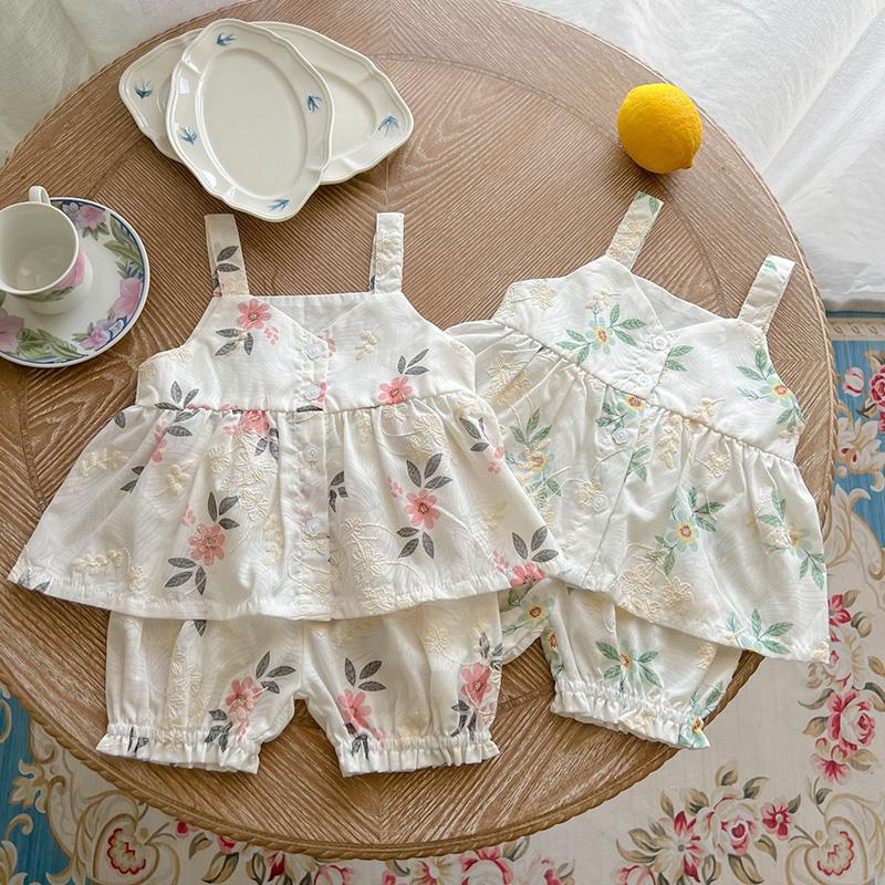 

Clothing Sets 2022 Summer Baby Clothes Set Flower Embroidery Camisole And Shorts 2 Pcs Suit Infant Girls SetClothing, Green