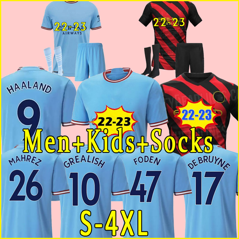 

4XL 21 22 23 Man DE BRUYNE soccer jersey GREALISH STERLING kid kit FODEN BERNARDO football shirt full set Sock player version G.JESUS MAHREZ FERRAN AKe City 2023 HAALAND, 22-23 home