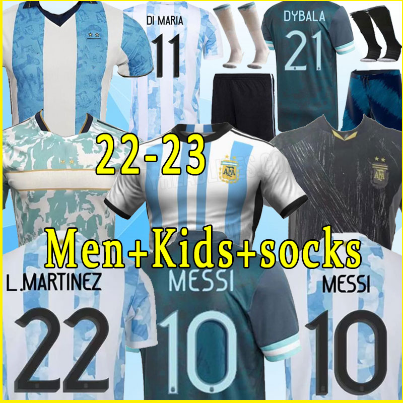 

DYBALA world Argentina Player Version Soccer Jerseys 2022 2023 DI MARIA Football Shirt AGUERO MARADONA MONTIEL MARTINEZ maillot kids full set sock camesita cup, Away
