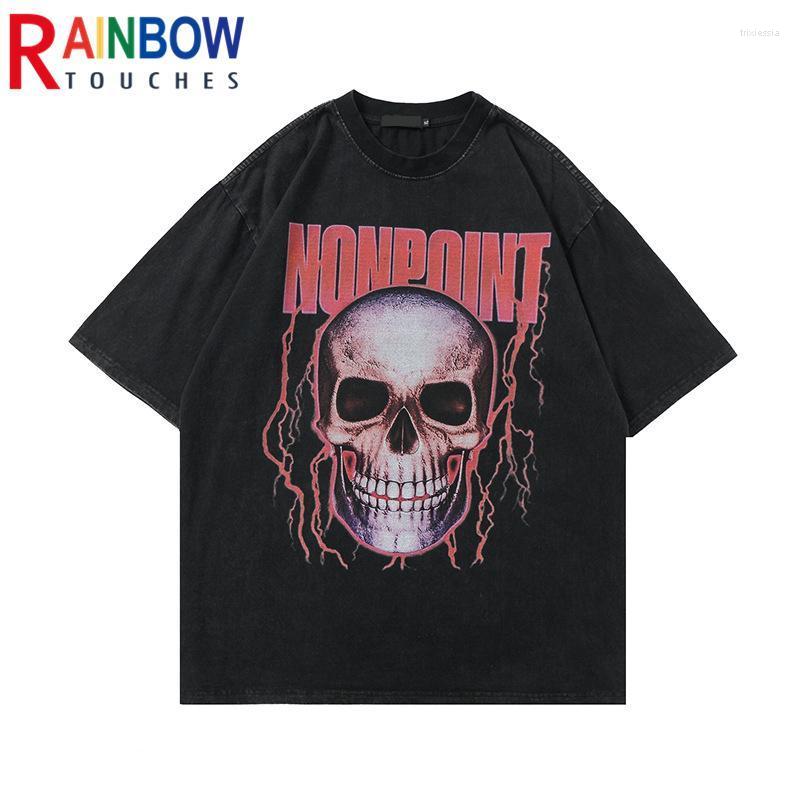 

Men' T-Shirts Rainbowtouches Oversized T-shirt Hip Hop Unisex Half Sleeve Men Skull Graphic High Street Vintage Retro Short SleeveMen' Tri, Red