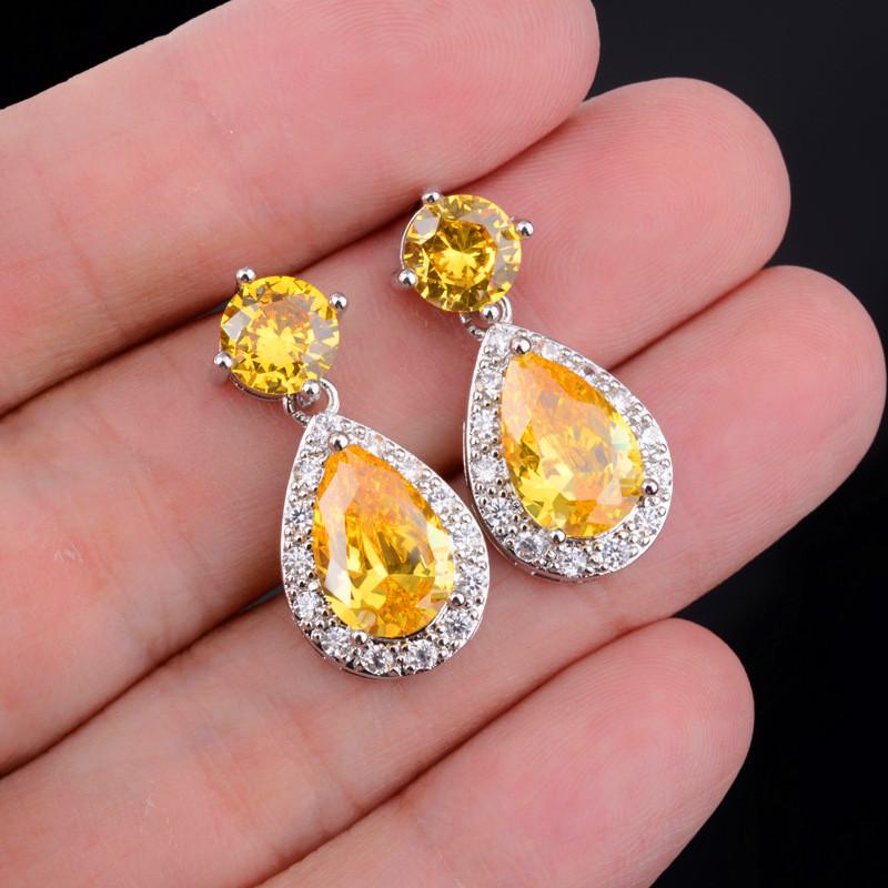 

Dangle & Chandelier Luxury Female Pink Yellow White Blue Crystal Drop Earrings Charm Silver Color Cute Bride Round Wedding JewelryDangle