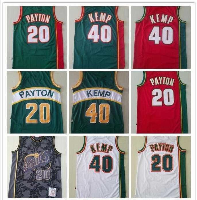 

mens Seattle''SuperSonics''Throwback Gary 20 Payton Shawn 40 Kemp Basketball Shorts Basketball Jerseys red white Blue high quality, Color