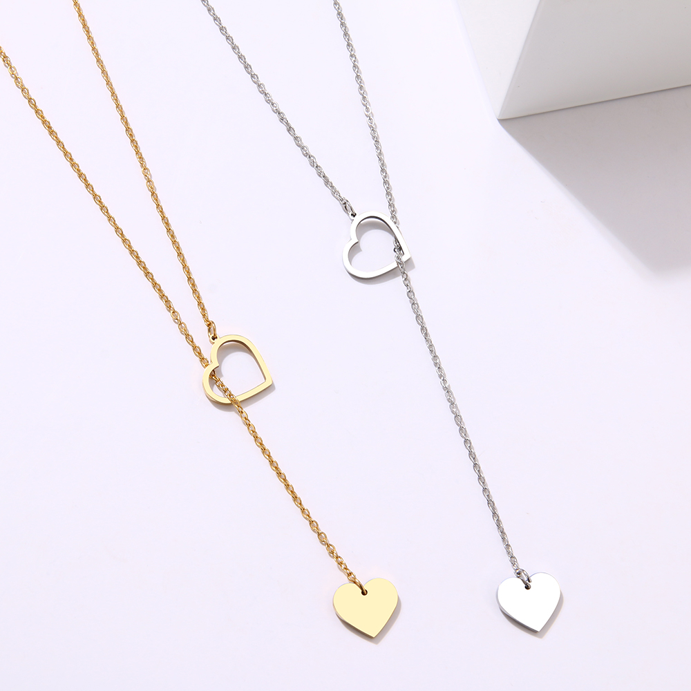 Long Pendant Stylish Stainless Steel Heart-Shaped Necklaces Pendants For Women Simple Design Necklace Jewelry Party Gift-image-759298575