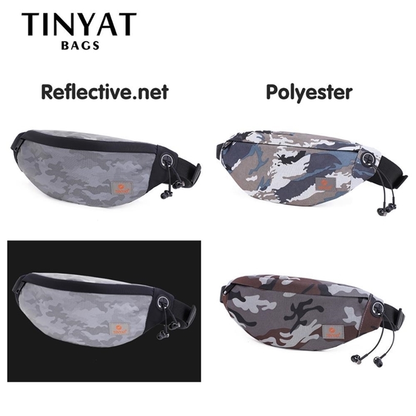 

TINYAT Mens Waist Net Polyester Fanny Camouflage Male Belt Pack Night Glow Phone Money Banana hip bag 201118, Silver