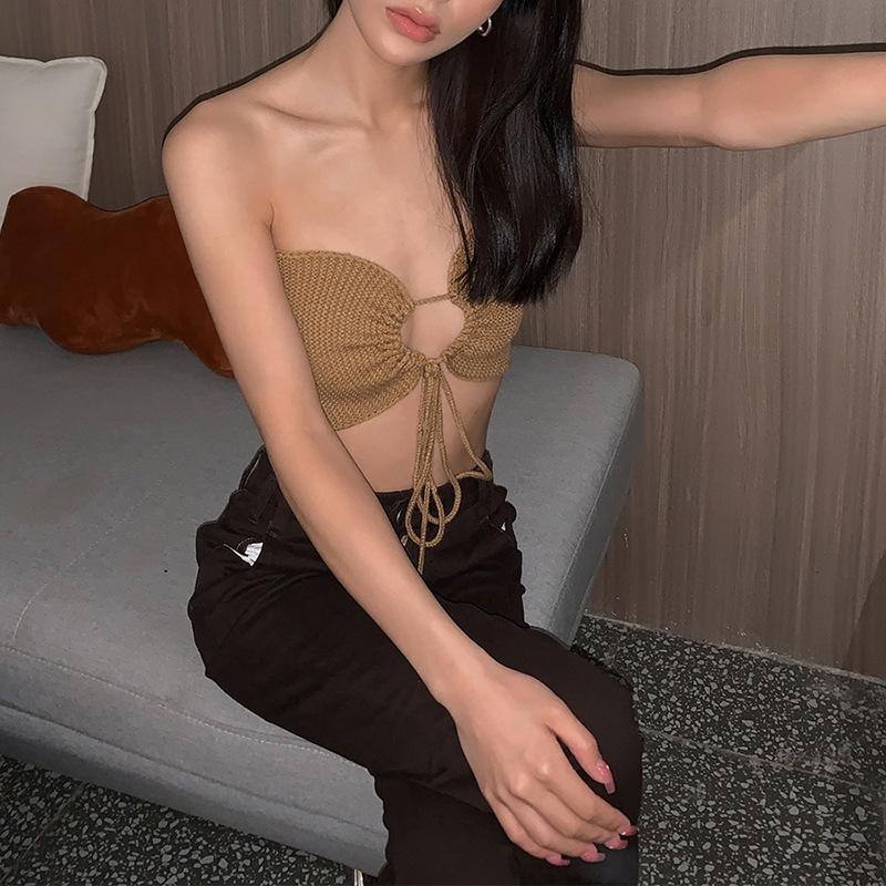 

Women's Tanks & Camis Sexy Halter Neck Crop Top Women 2022 Fashion Summer Beach Off Shoulder Vest Party Clubwear Vintage Backless Tank Tops, Brown