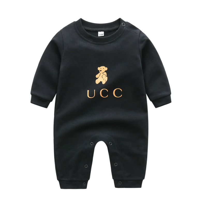 

Rompers Baby Girls One-piece Jumpsuits Cotton Clothes Boy Bodysuits Newborn Long Sleeve Printed Bear Luxury Designer Wear Infant Summer Climbing Onesies Dropship, Black