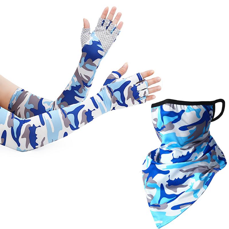 

Bandanas Sun Protection Triangle Scarf And Arm Sleeves Combination Suits Anti-UV Silk Cycling Cuff Cover Running Breathable Headwear