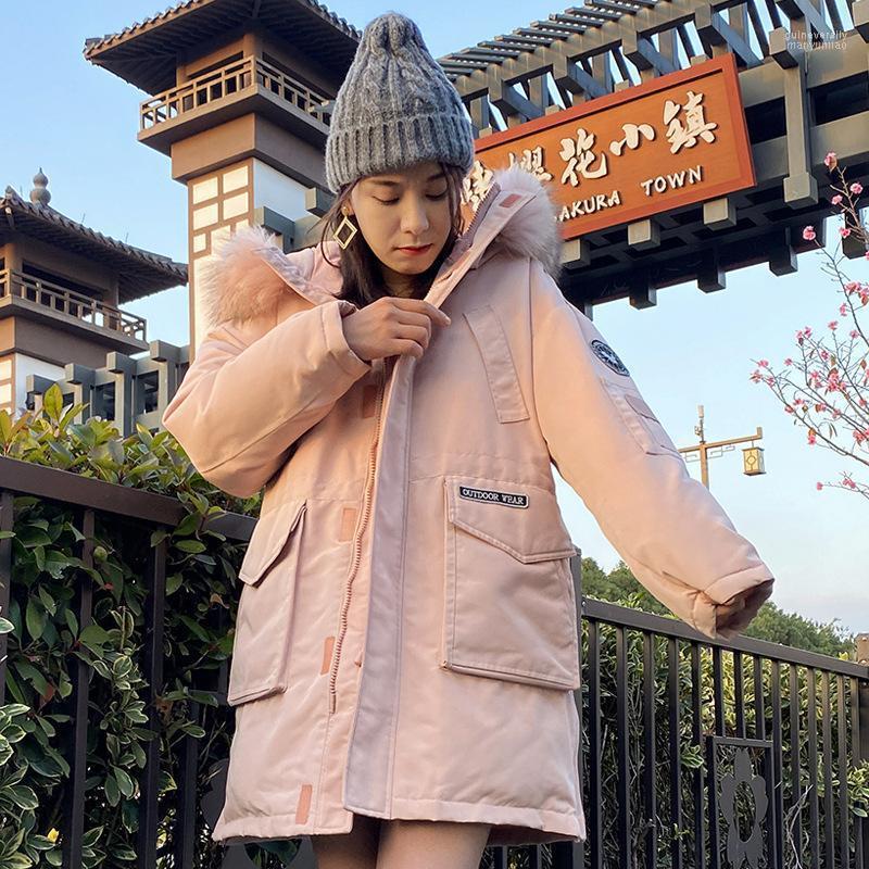 

Women's Down & Parkas Real Fur Jacket Oversized Loose 2022 Mid-Length Workwear Genuine Coats White Duck 90% Winter Zipper Woman Guin22, Black