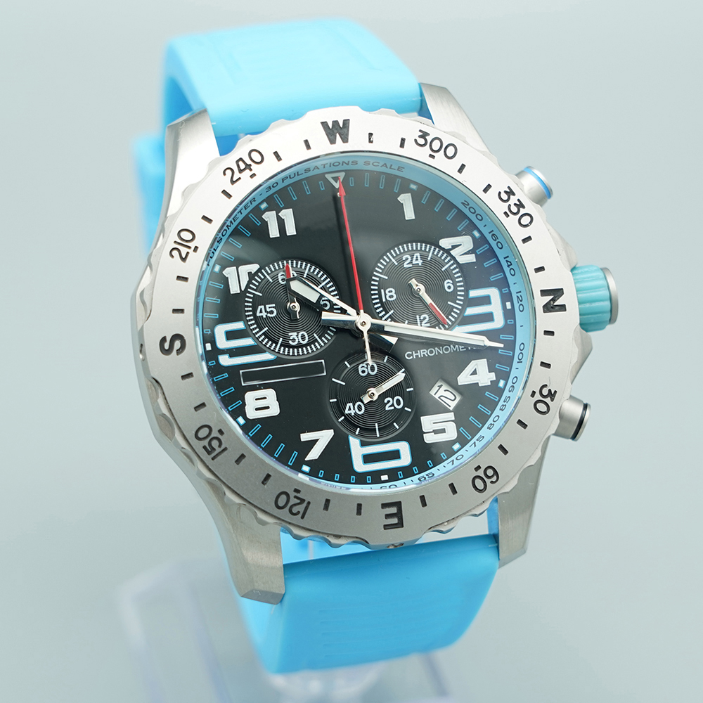 

Luxury Mens Watch Japan Super Quartz Endurance Pro Chronograph 44mm Avenger Hurricane Baby Blue Rubber Strap Steel Case 1884 Men Watches Hardex Glass Wristwatches