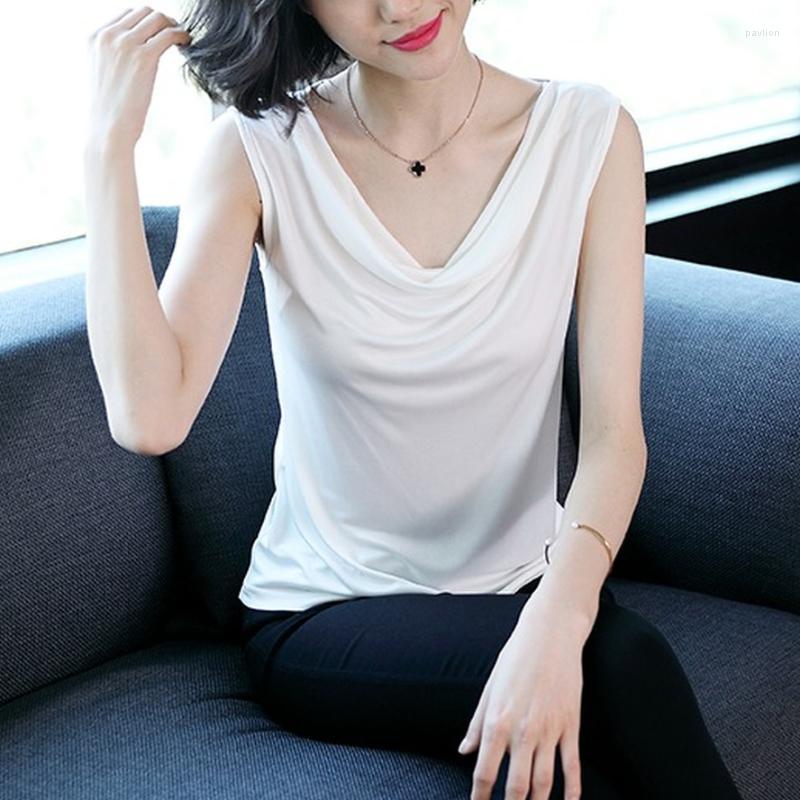 

Women's Blouses & Shirts Satin Camis Vest Women Thin V Neck Solid Tank Top Female Summer Sexy Strap Basic Tops Chiffon Sleeveless CamisoleWo, Red