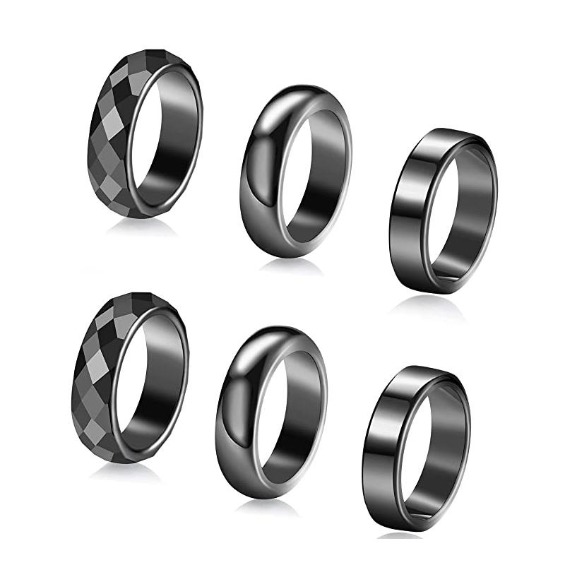 

Cluster Rings Flat Hematite For Men 6mm Non-magnetic Black Natural Stone Help Sleep Lose Weight Knuckels Hand Healing Therapy