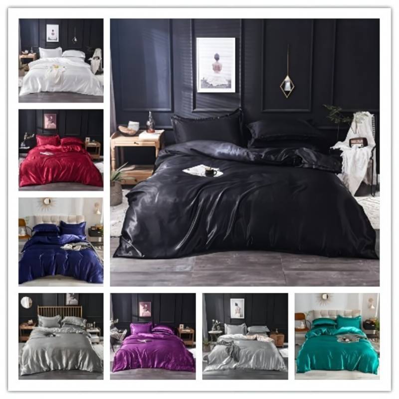 

Polyester Simulated Silk Washed Bedding Sets Modern Simple Solid Color Duvet Cover Set Adult Children Home Hotel Universal Quilt Cover Sheet with Pillowcase 3/4 PCS, Silver gray