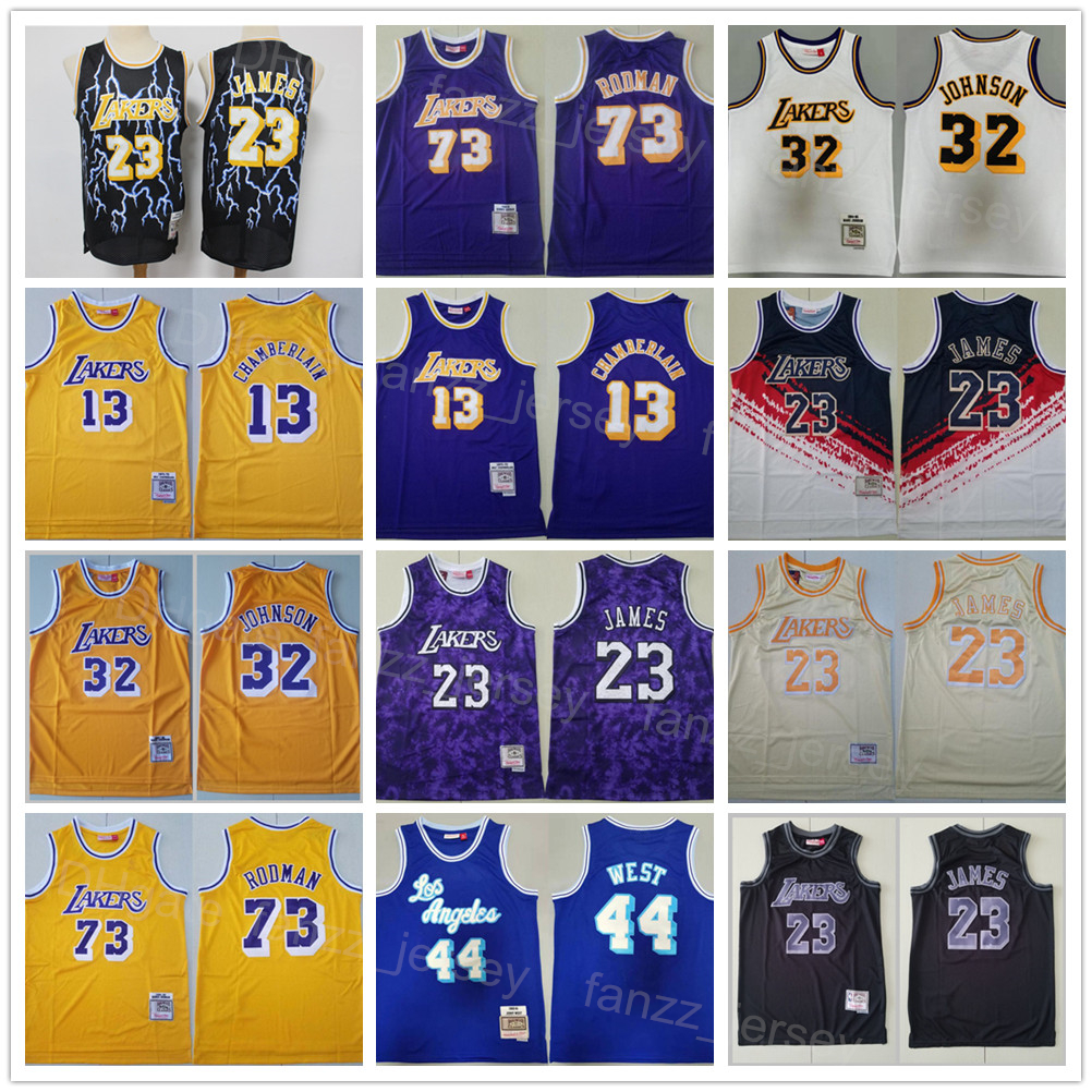 

Retro Mitchell and Ness Basketball Vintage Jerry West Jersey 44 Dennis Rodman 73 Wilt Chamberlain 13 LeBron James 23 Johnson 32 All Stitched, Black;red