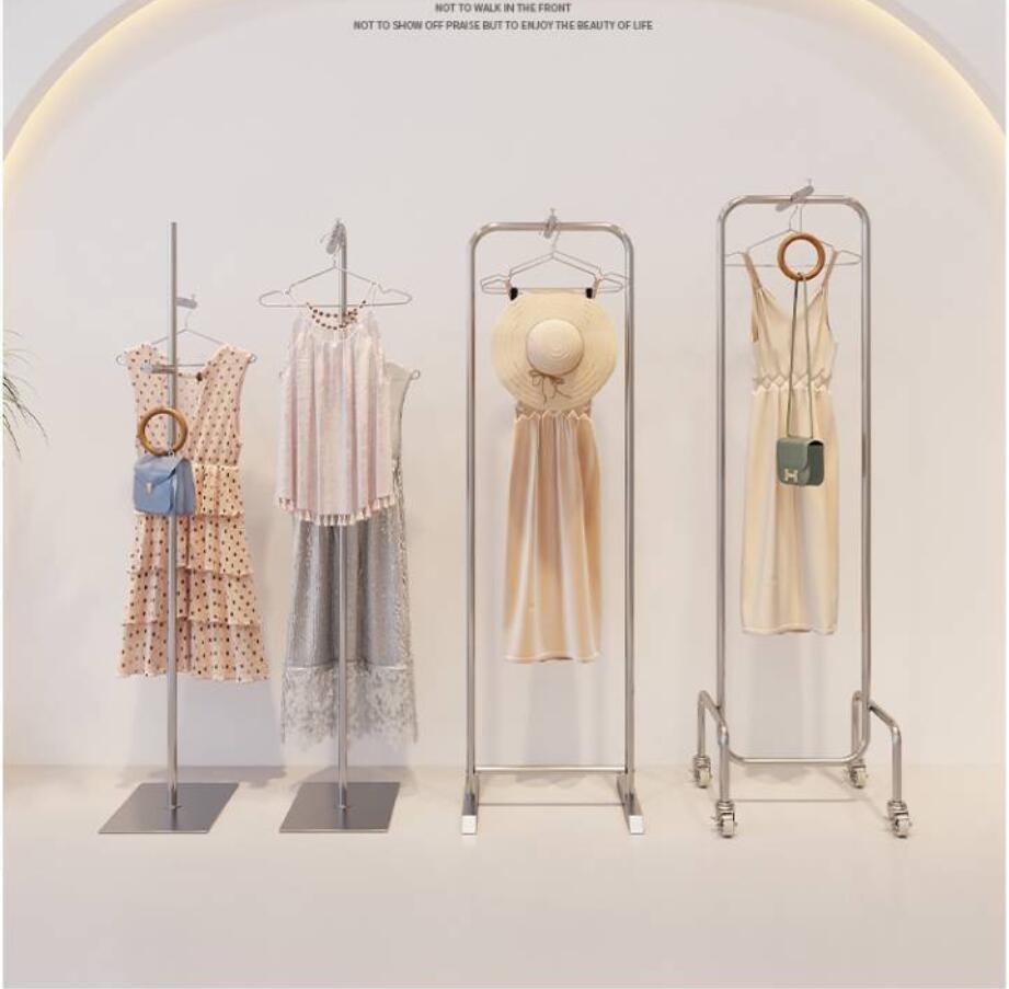 Iron clothes hanger pole clothing store Commercial Furniture men's and women's shelf display racks floor type middle island rack side h-image-765962093