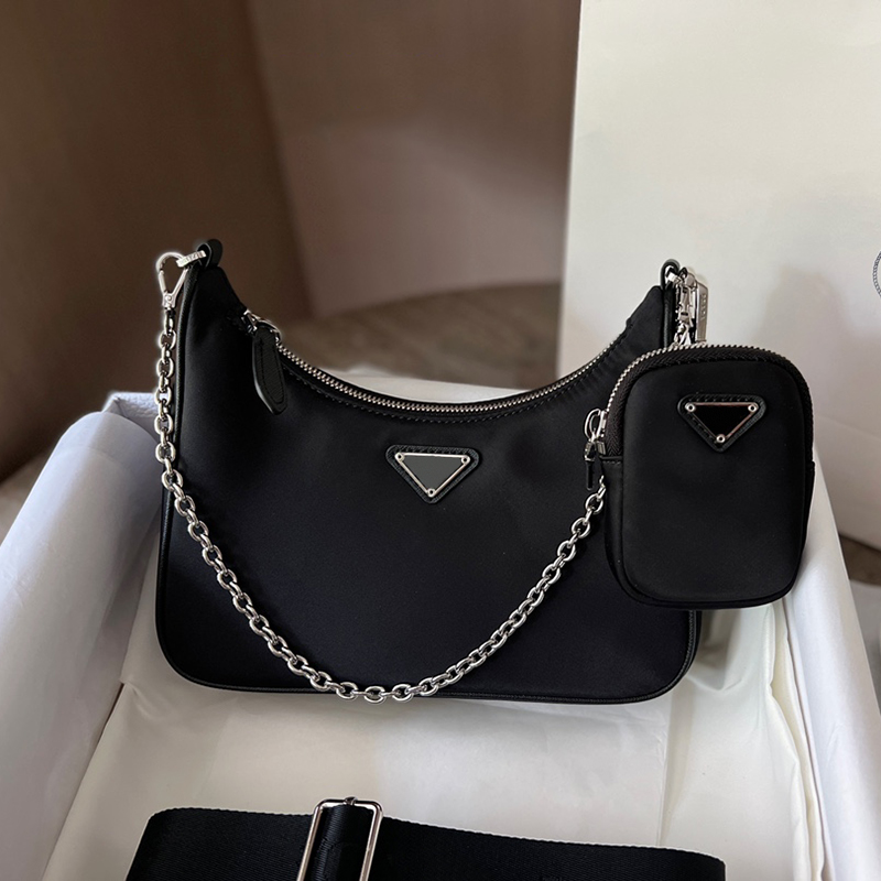 

Pravda Prade Prads Luxury Designer Fashion bags womens cross body canvas shoulder lady chains purses Composite Chest Tote messenger hobo high quality BCIR, Black