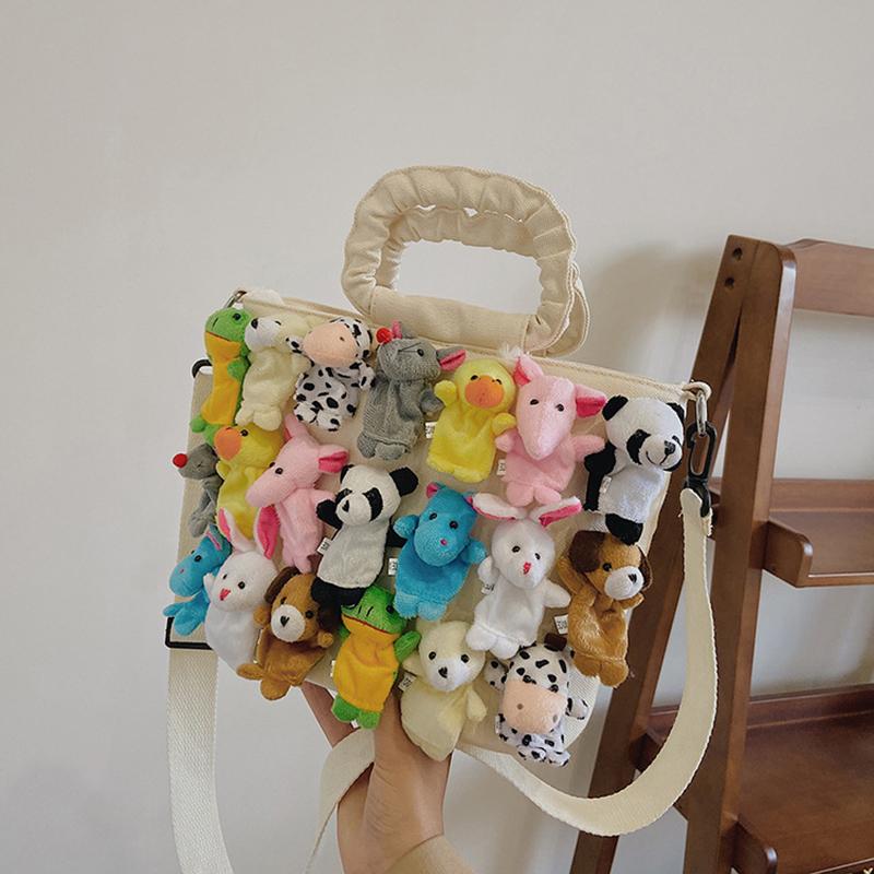 

Evening Bags Fashion Shoulder Bag For Women Large Capacity Casual Canvas Crossbody Messenger Cartoon Plush Toys Handbag Totes Female Pack, White