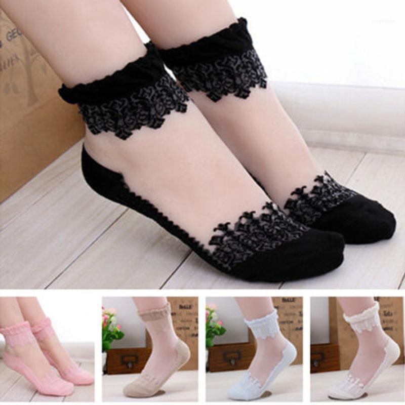 

Socks & Hosiery Wholesale- 2022 3 Colors Fashion Ultrathin Transparent Beautiful Crystal Lace Elastic Short 1 Pair1, White