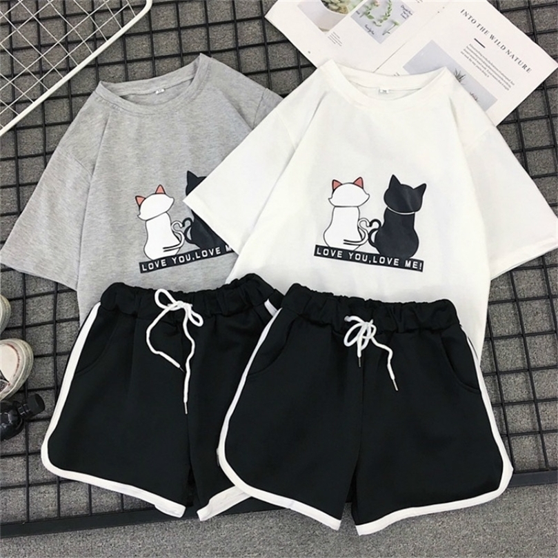 

Milinsus Summer 2020 Tshirts Top and Shorts Two PCS Set Tracksuit Female Striped Beach Casual Shorts 2 Piece Outfits for Women T200704, Black3