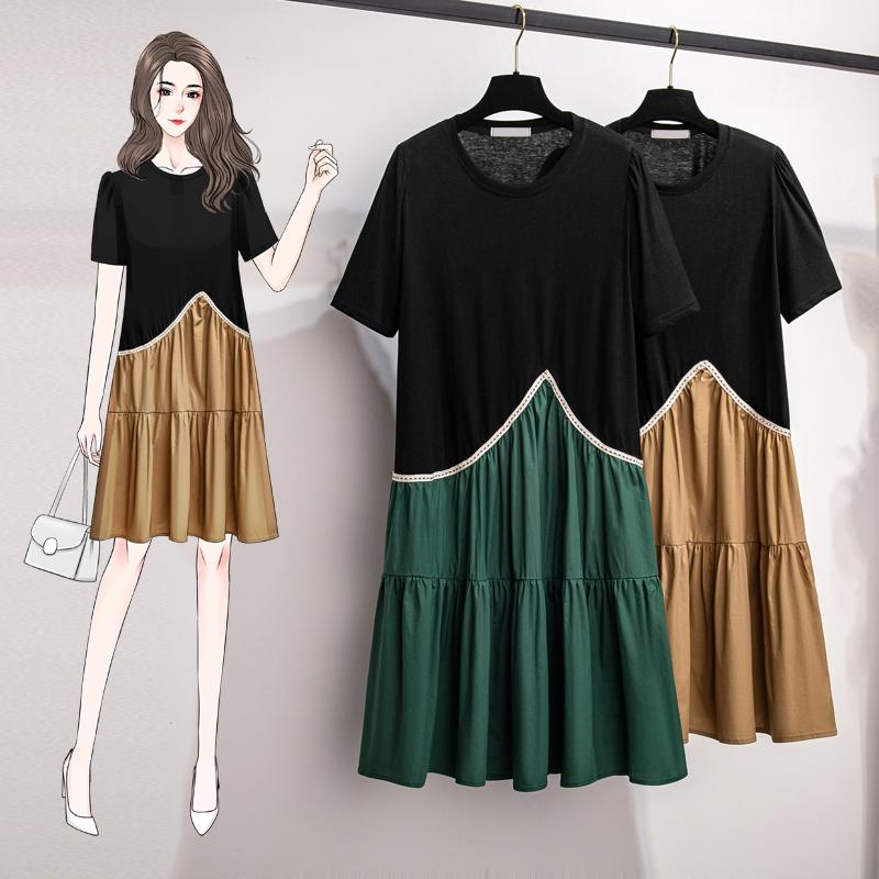 

Plus Size Dresses Stitch Short Sleeved 5Xl Large Vintage Casual Robe Spring Summer Clothes Dress For Women'S 2022 Sukienka Sundress, Green