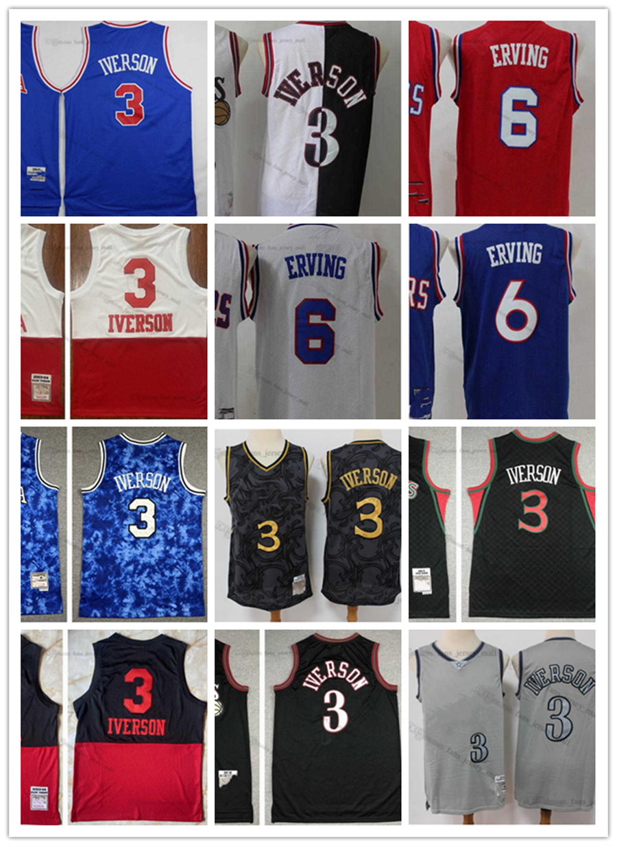 

2022 new Retro Mitchell Ness Jersey Basketball Hakeem 3 Allen Iverson 6 Julius Erving White Blank Blue Red