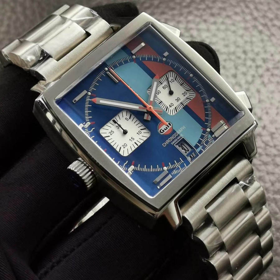 

Luxury Top MONACO Quartz Tag Mens Watch Stainless Steel Band Watches VK Chronograph Wristwatch Leather Strap200F, Box