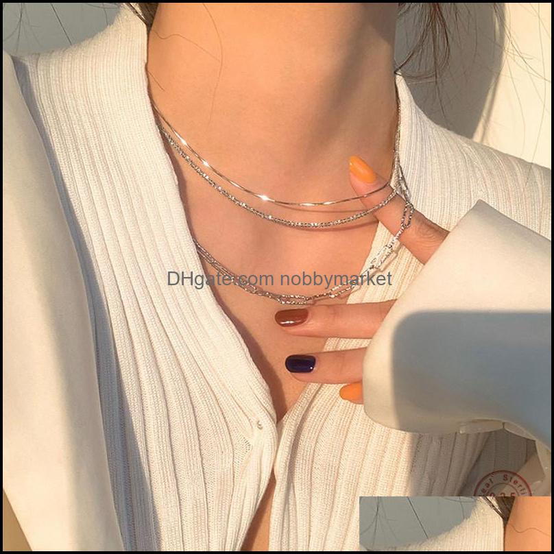 

S925 Sterling Sier Shiny Snake Bone Clavicle Chain Necklace Women Light Luxury Temperament Party Jewelry Girlfriend Gift Drop Delivery 2021