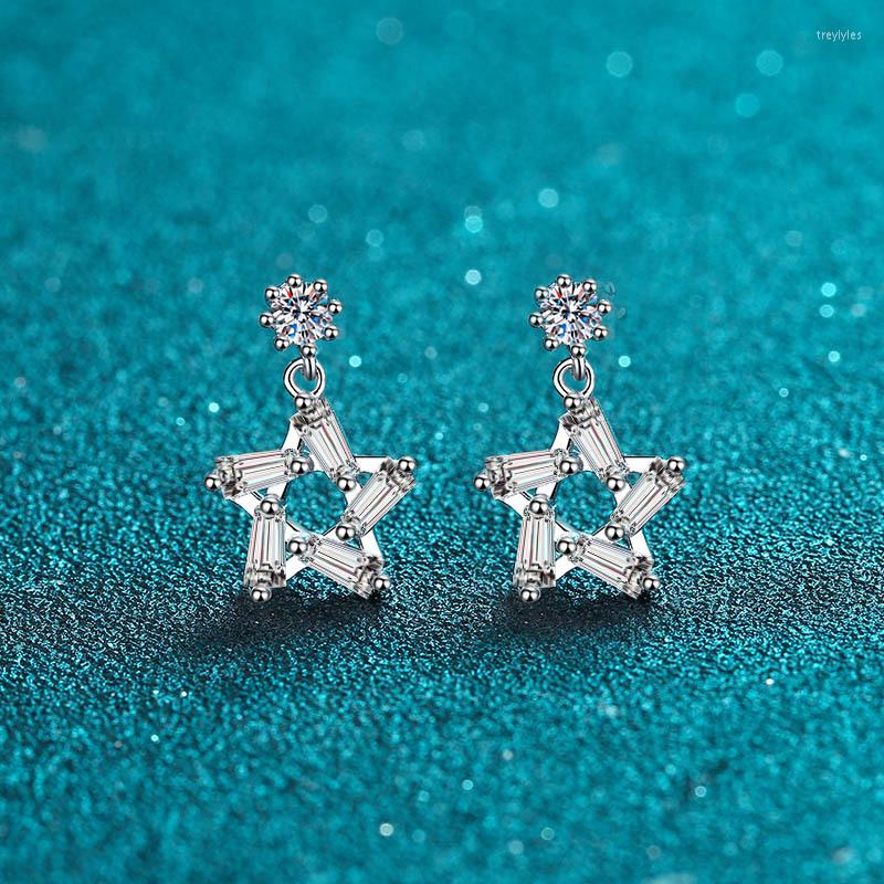 

Stud Silver 925 Original Brilliant Cut Diamond Test Past 0.2 Carat D Color Moissanite Five-pointed Star Gemstone Earrings GiftStud