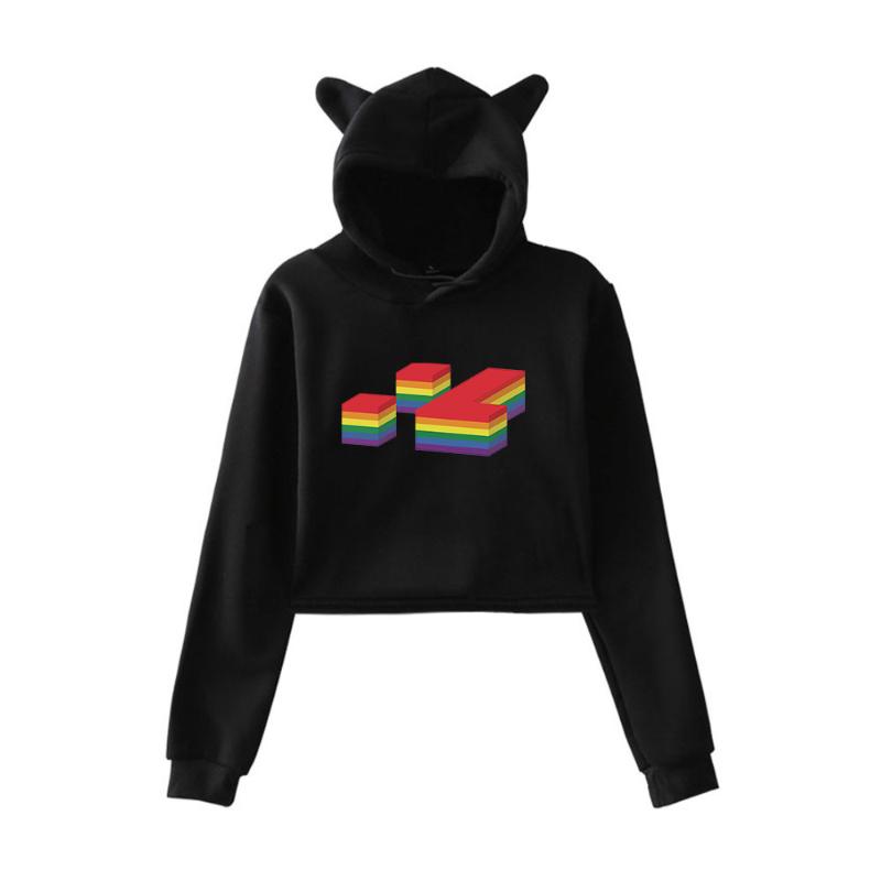 

Women's Hoodies & Sweatshirts TapL Rainbow Logo Pullover Hoodie Merch For Girls Ear Crop Top YouthWomen's, Black