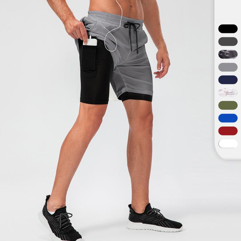 

Running Shorts Men Camouflage Printed 2 In 1 Quick Dry Sports Jogging Training Gym With Zipper Phone Pocket Custom Logo, White