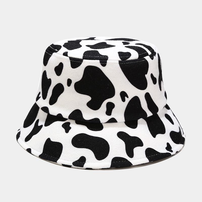 

Berets Cotton Warm Cow Pattern Print Bucket Hat Fisherman Outdoor Travel Sun Cap Hats For Men And Women 312, White