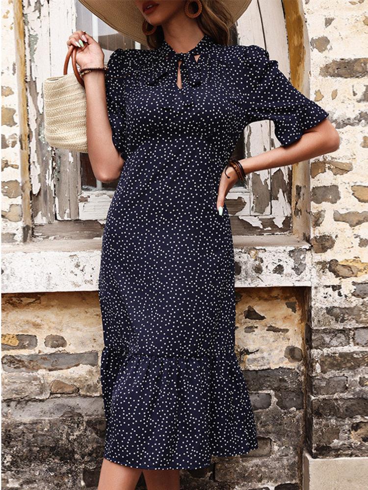 

Liti Summer Dress Plus Size Womens Blue Polka Dot Holiday, Navy blue