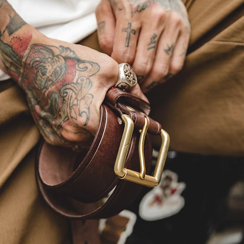 

Belts Maden Tooling Retro Cowskin Belt Genuine Leather High Quality Buckle Casual Business Cowboy Waistband Men Fashion DesignerBelts, Black
