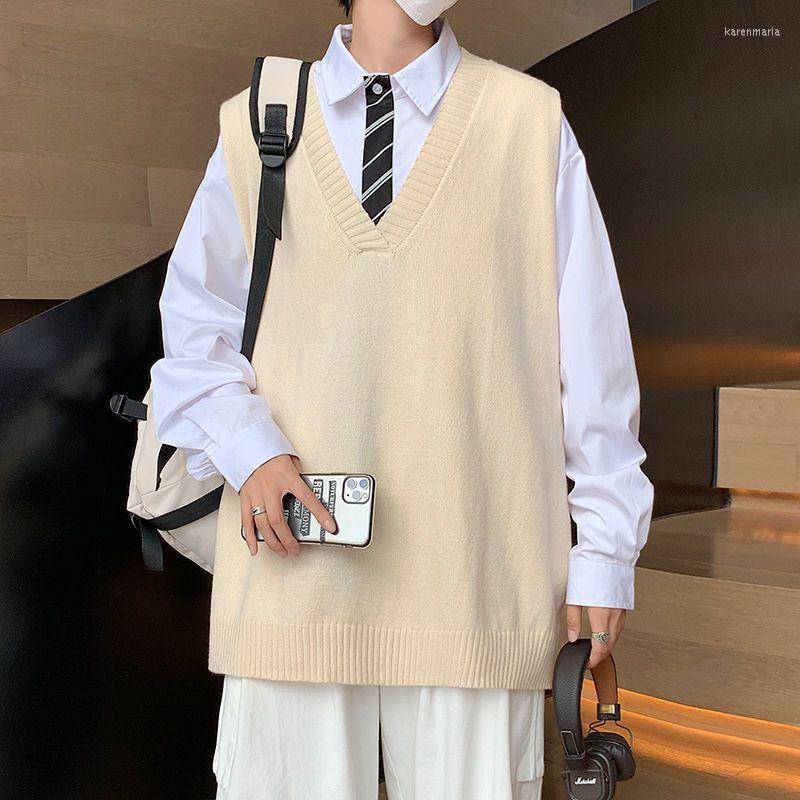 

Men's Vests V-neck Knitted Vest Men And Women Sweater Autumn Winter Korean Loose Wild Sleeveless Harajuku Goth Kare22, Black