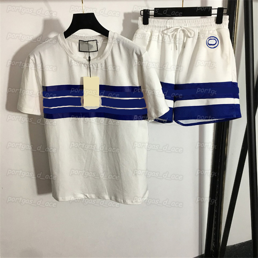 

Letters Embroidered T Shirts Womens Sports Short Sleeve Tops Elastic Waist Striped Shorts, White/green