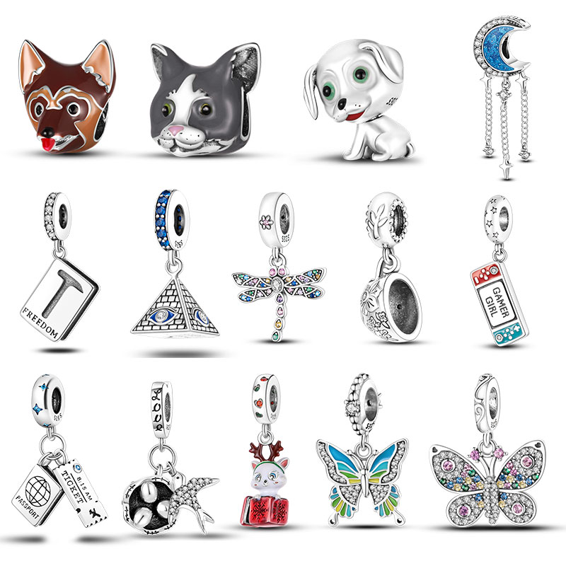 

925 Silver Fit Pandora Charm 925 BraceletSwallow Butterfly Bear Series Charm charms set Pendant DIY Fine Beads Jewelry