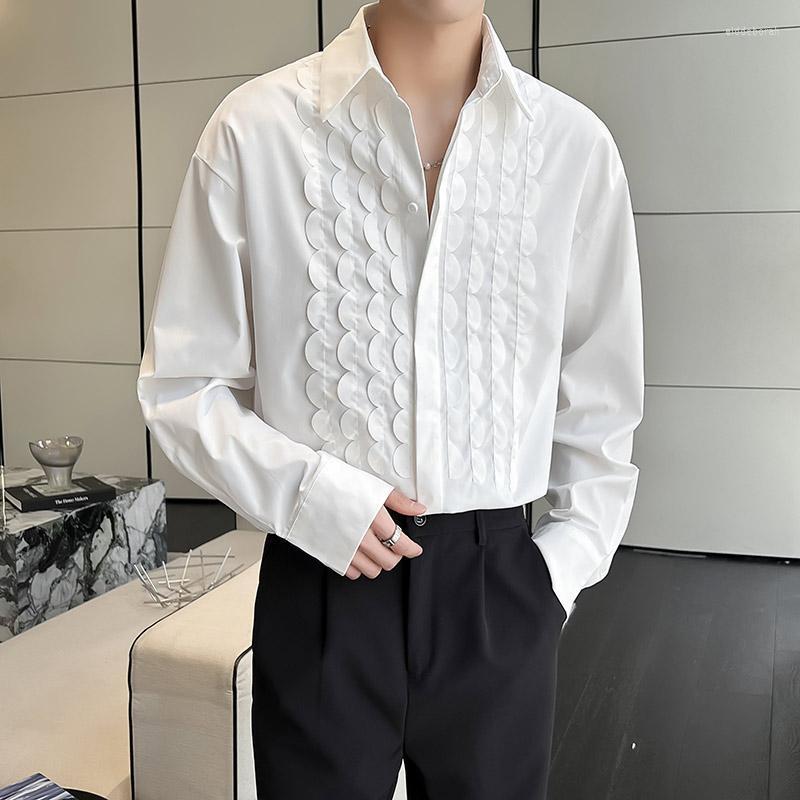 

Men's Casual Shirts Men Designer Petal Splicing Long Sleeve Loose Vintage Shirt Streetwear Social Party Tuxedo BlouseMen's Eldd22, White