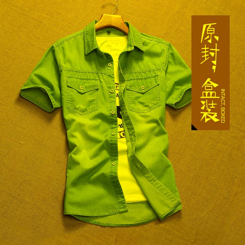 

Men's Casual Shirts Summer Cowboy Short - Sleeved Shirt Male Self Cultivation Students Thin Section Cotton ShirtMen's, Blue