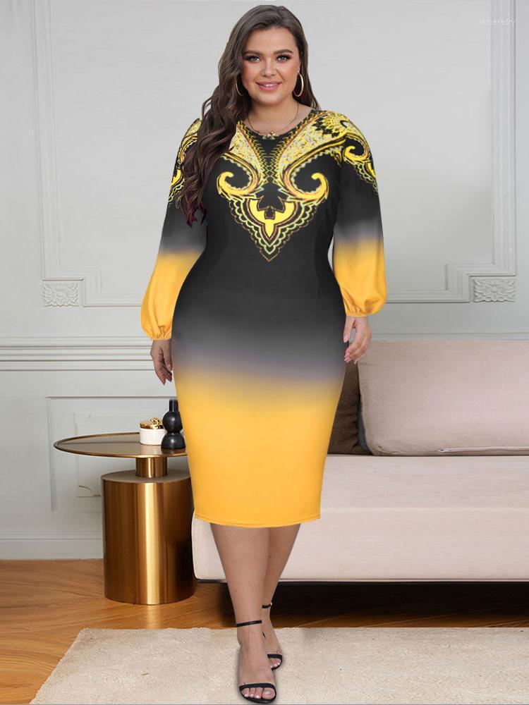 

Plus Size Dresses Elegant Dress Women Retro Tribal Print Lantern Long Sleeve Party 2022 Summer O-Neck Ombre Midi Evening OutfitsPlus Jasp22, As pic