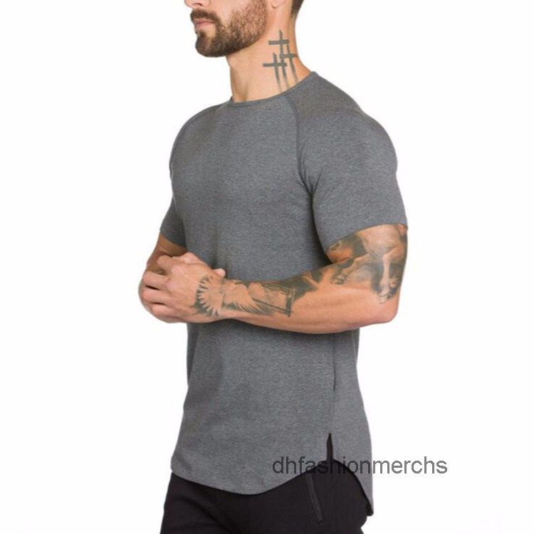 

designer t shirt Solid color blank fitness mens long breathable sports tshirts trendy mens slim bodybuilding short sleeve mens shirt summer clothes, White