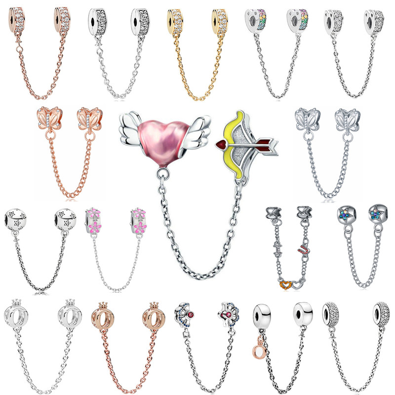 925 Perles de charme en argent pendent Nouveau mignon Butterfly Heart Arrow Safety Chain Perle Perle Fit Charms Bracelet Bijoux DIY ACCESSOIRES