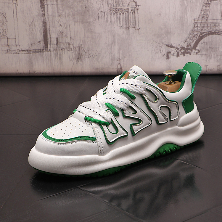 

British Style Dress Wedding Party Shoes Fashion Breathable Thick Bottom Lace-up Outdoor Sport Casual Sneakers Comfortable Round Toe business Walking Loafers W135, White green