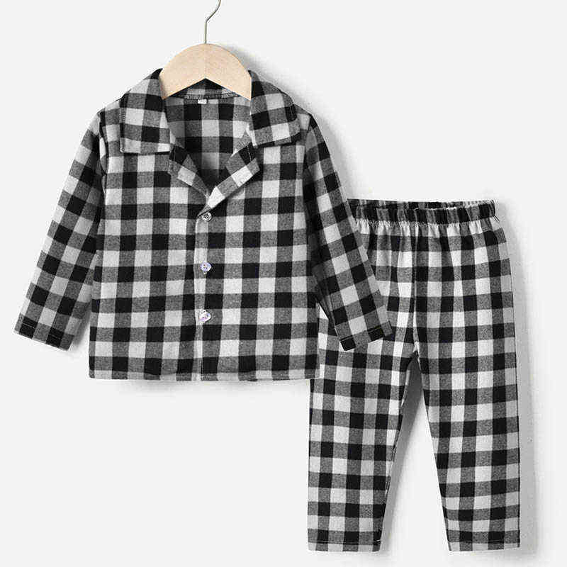 

Children Clothing Spring Autumn Baby Girls Boys Clothes Suit Long Sleeve Lattice Shirt TopsPants Kids Pajamas Set L220715, 1530 black red