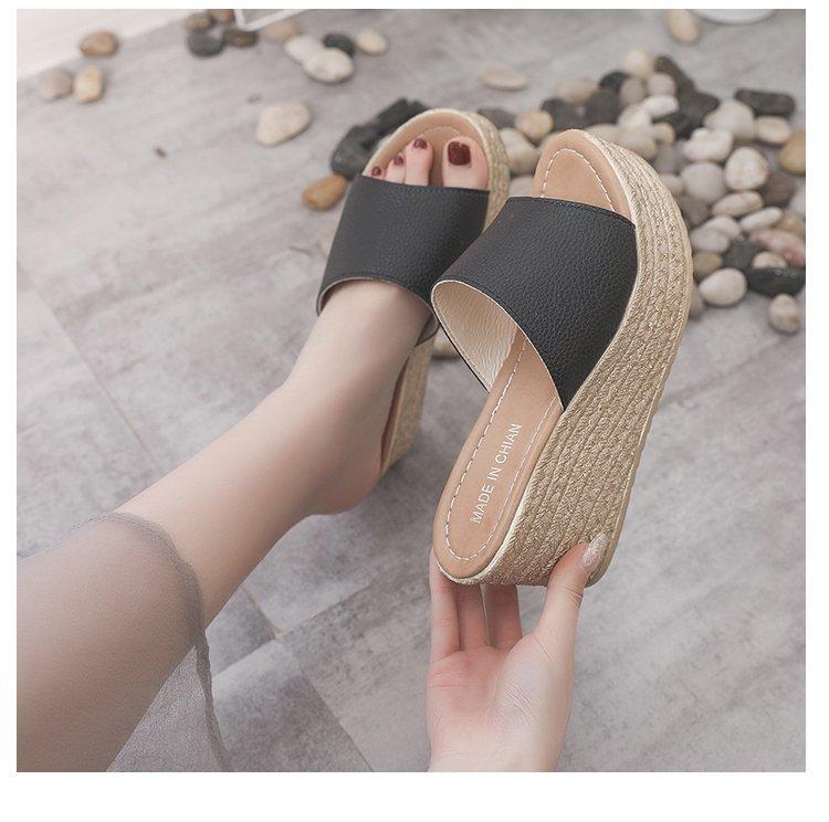 

Slippers Slope With Slipper Woman Waterproof Platform Thick Bottom Muffin Sandals Increased Super Fire Fashion Women Cool Shoes, Black