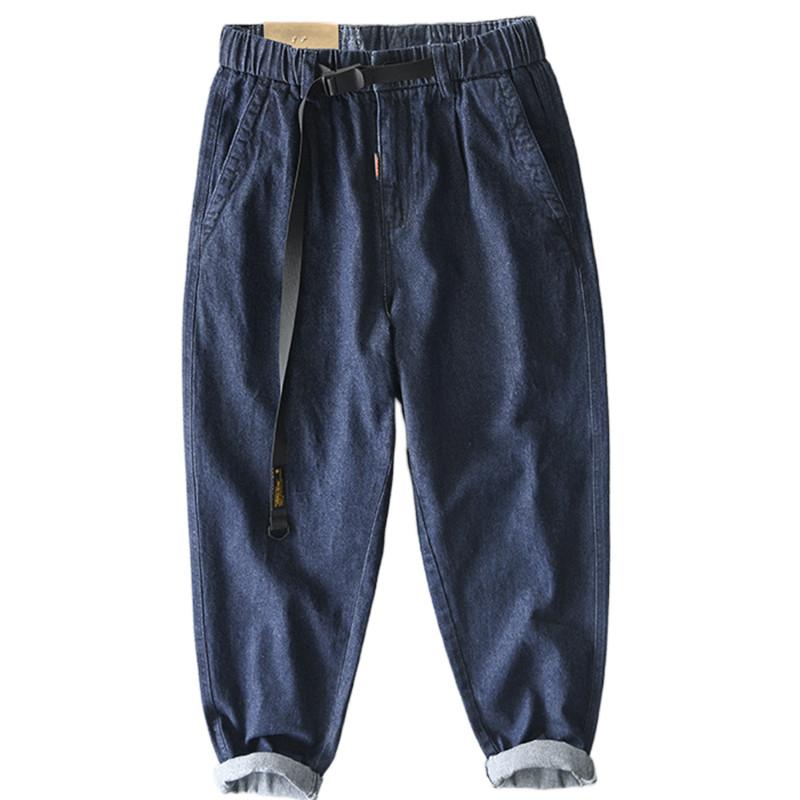 

Men's Pants Elatic Waist Denim Jeans For Men Loose Japan Korea Style Casual Black Mens Cargo Clothing Fashion 2022 Spring Summer, Z372 blue