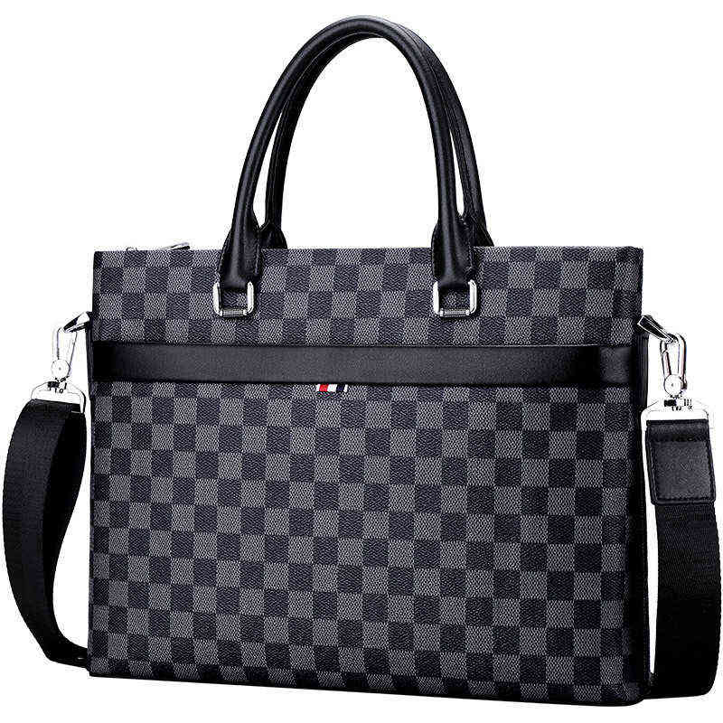

King Paul Checked Men's Handbag Hand Briefcase Men's Business Shoulder Bag Leather Casual Bag 220718, Plaid