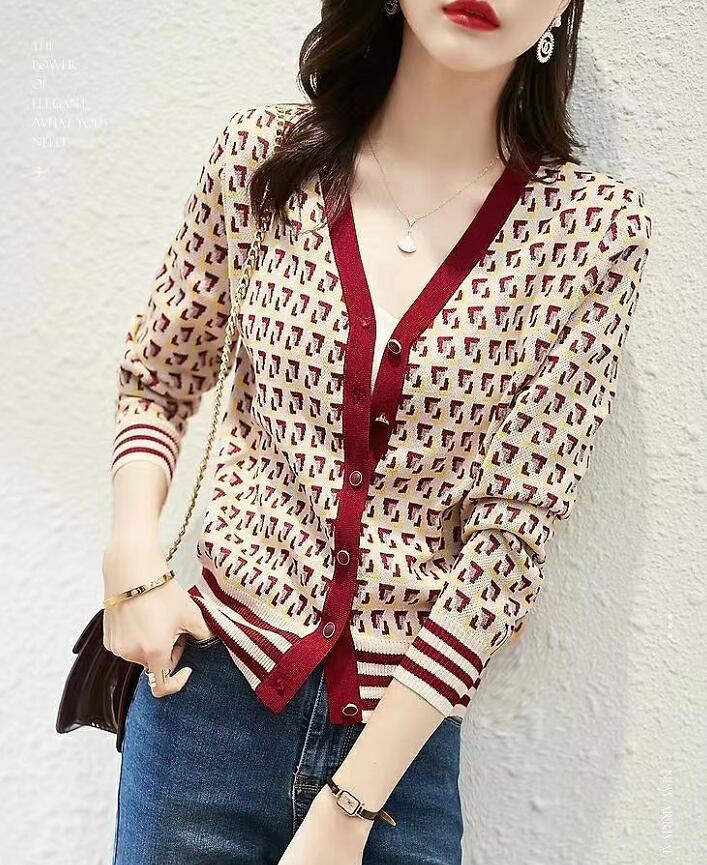 Pulls de luxe pour femmes tricot lettre contraste couleur impression grand col en V Cardigan veste haut créateur de mode pull pour femmes vêtemen