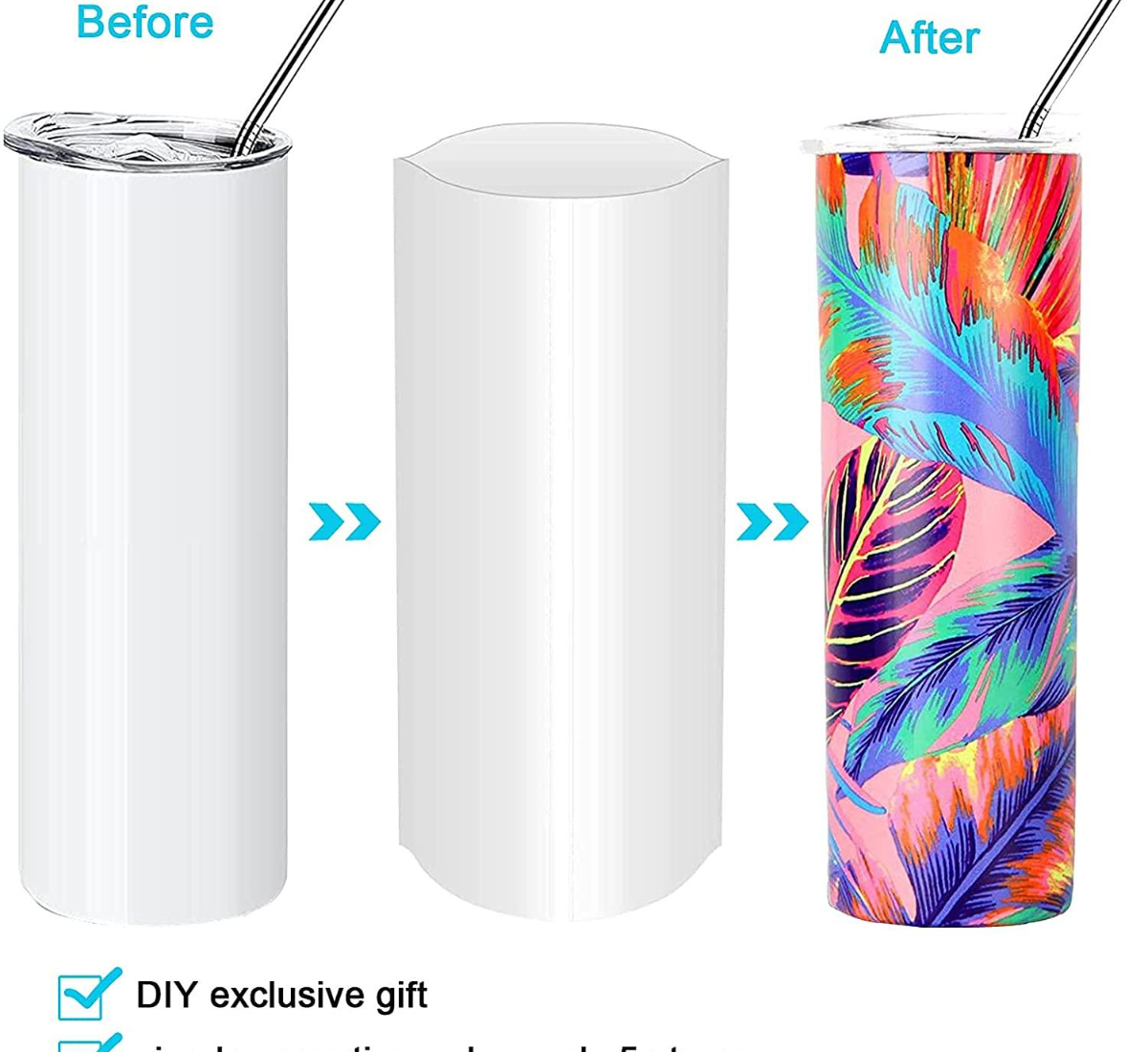 

20oz Sublimation Tumblers Stainless Steel Straight Blank Mugs white Tumbler with Lid and Straw for Heat Transfer DIY Gift Coffee Mug Bottlle